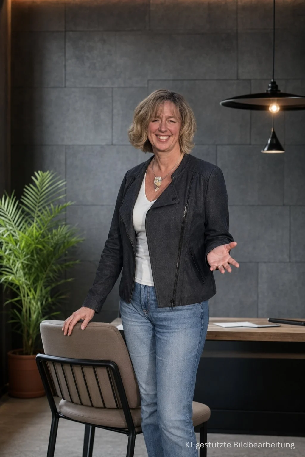 Sandra Wendt, Inhaberin von eWendt & Marketing, im Büro stehend