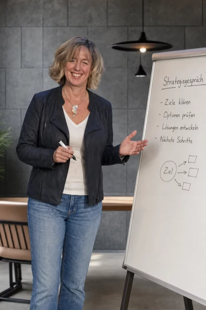 Sandra Wendt, Inhaberin von eWendt & Marketing, am Flipchart